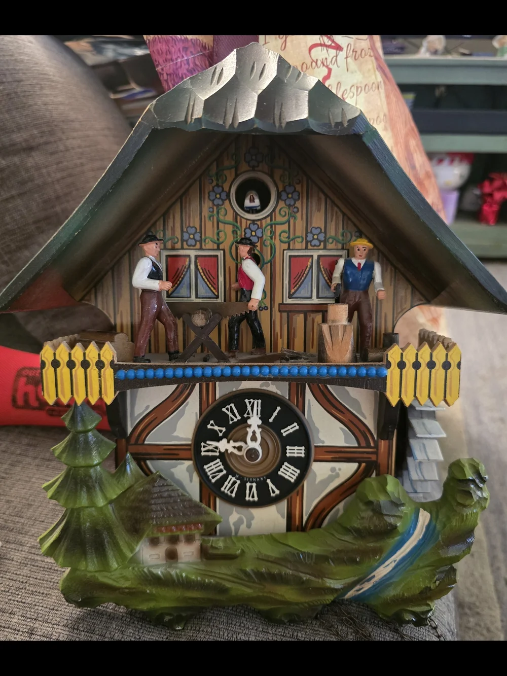 Vintage German E. Schmeckenbecher Blck. Forest Cuckoo Clock W/ Musical Sawmill!